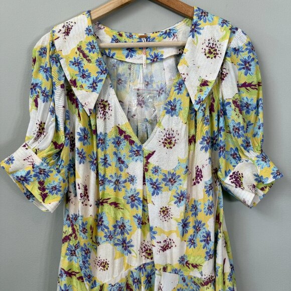 NWT Free People Sugar Crush Mini Dress Women's Medium Lemon Combo Floral Flowy - Picture 8 of 16